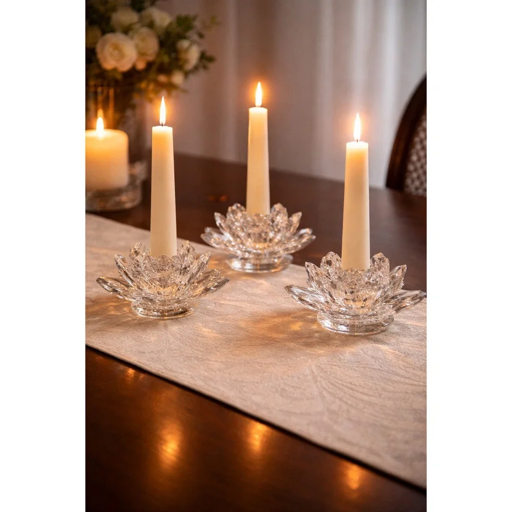 SORELLE Crystal Lotus Candle Holders Set Of 3 Convertible Candelabra Candlestick